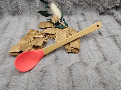 Teigschaber Silikonlöffel personalisiert Bambus Löffel lachsfarben für Marmelade, backen, kochen, grillen uvm. ca. 21 cm Geschenk