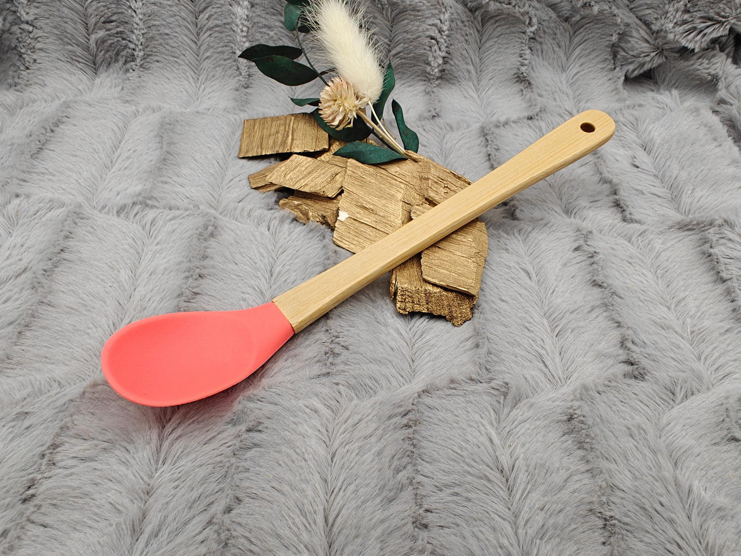 Teigschaber Silikonlöffel personalisiert Bambus Löffel lachsfarben für Marmelade, backen, kochen, grillen uvm. ca. 21 cm Geschenk