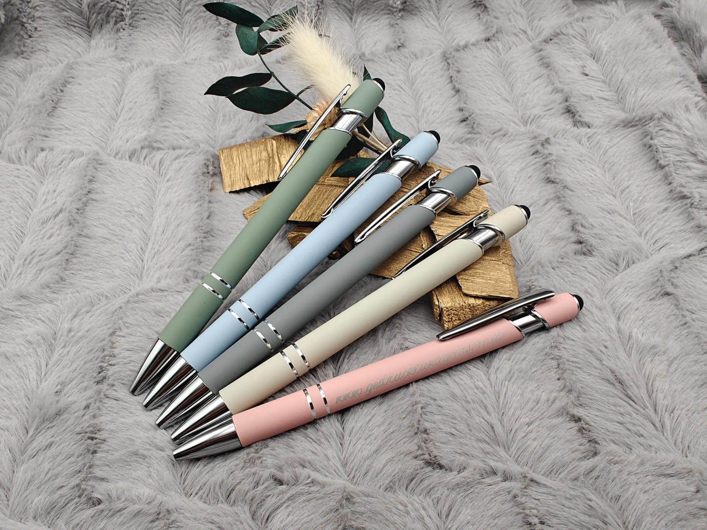 Kugelschreiber personalisiert mit Touchpen pastellfarbe aus Aluminium mit Gravur Kuli Stift Holz Gastgeschenk Geschenk