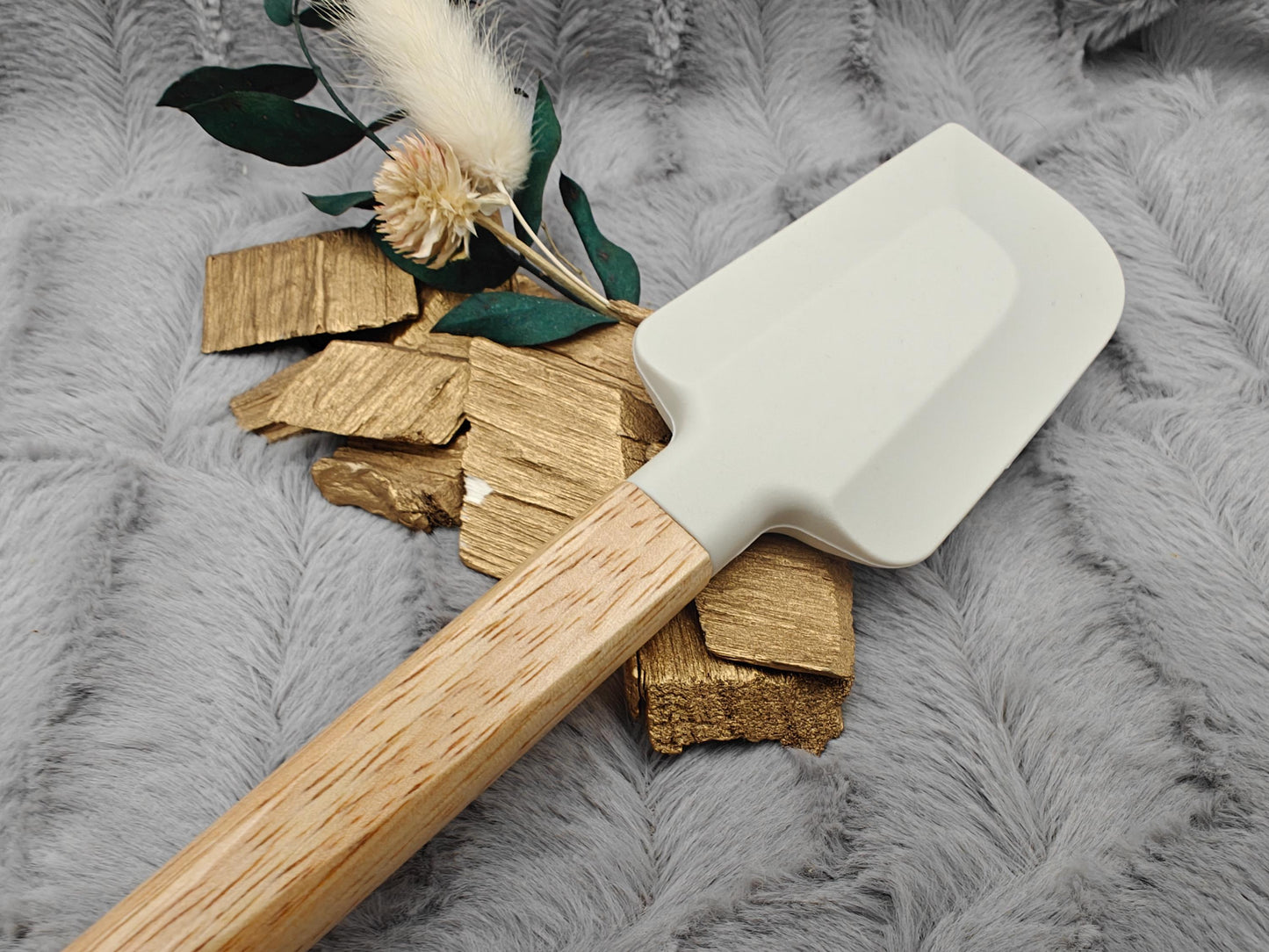 Teigschaber Silikonspatel XXL personalisiert hellgrau  backen kochen ca. 31 cm lang mit Wunschgravur Geschenk Küchenhelfer