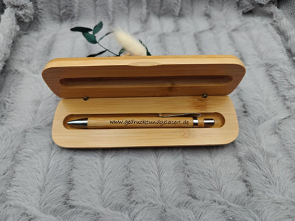 Kugelschreiber personalisiert aus Bambus mit Holzetui Kuli Stift Geschenk Gift