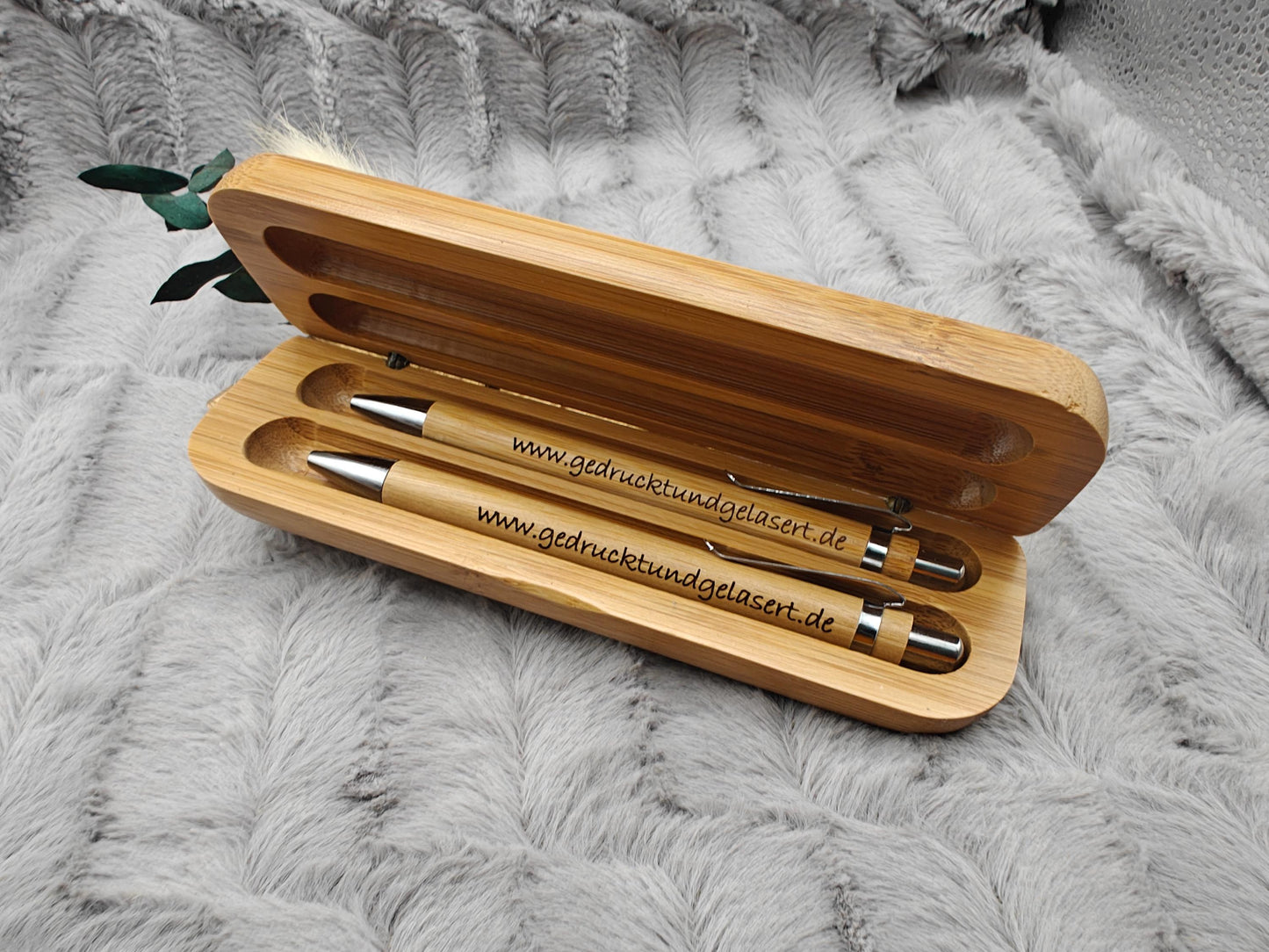 2er Set Kugelschreiber personalisiert aus Bambus mit Holzetui Kuli Stift Geschenk Gift