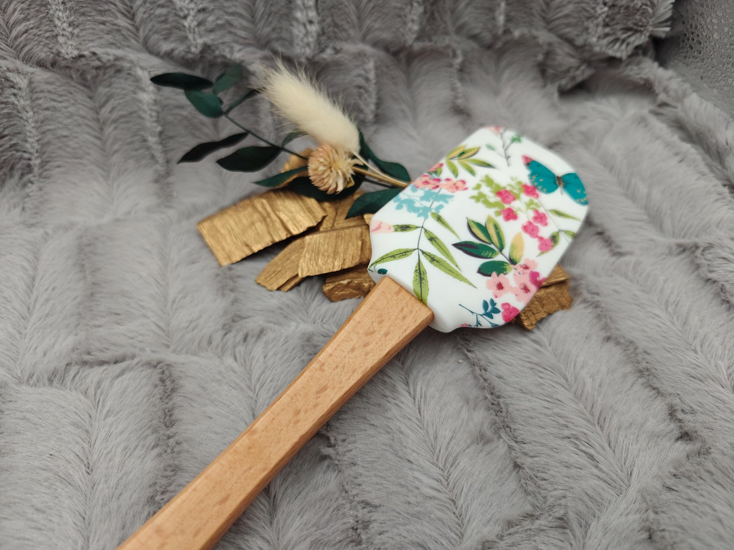 Teigschaber Silikonspatel XXXL personalisiert Blumen Schmetterling  backen kochen ca. 31 cm lang mit Wunschgravur Geschenk Küchenhelfer