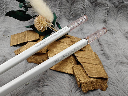 Chopsticks personalisiert weiß mit Blumenmotiv Essstäbchen Chinesische Stäbchen mit Wunschgravur 24 cm Geschenk