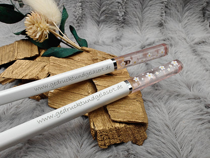 Chopsticks personalisiert weiß mit Blumenmotiv Essstäbchen Chinesische Stäbchen mit Wunschgravur 24 cm Geschenk