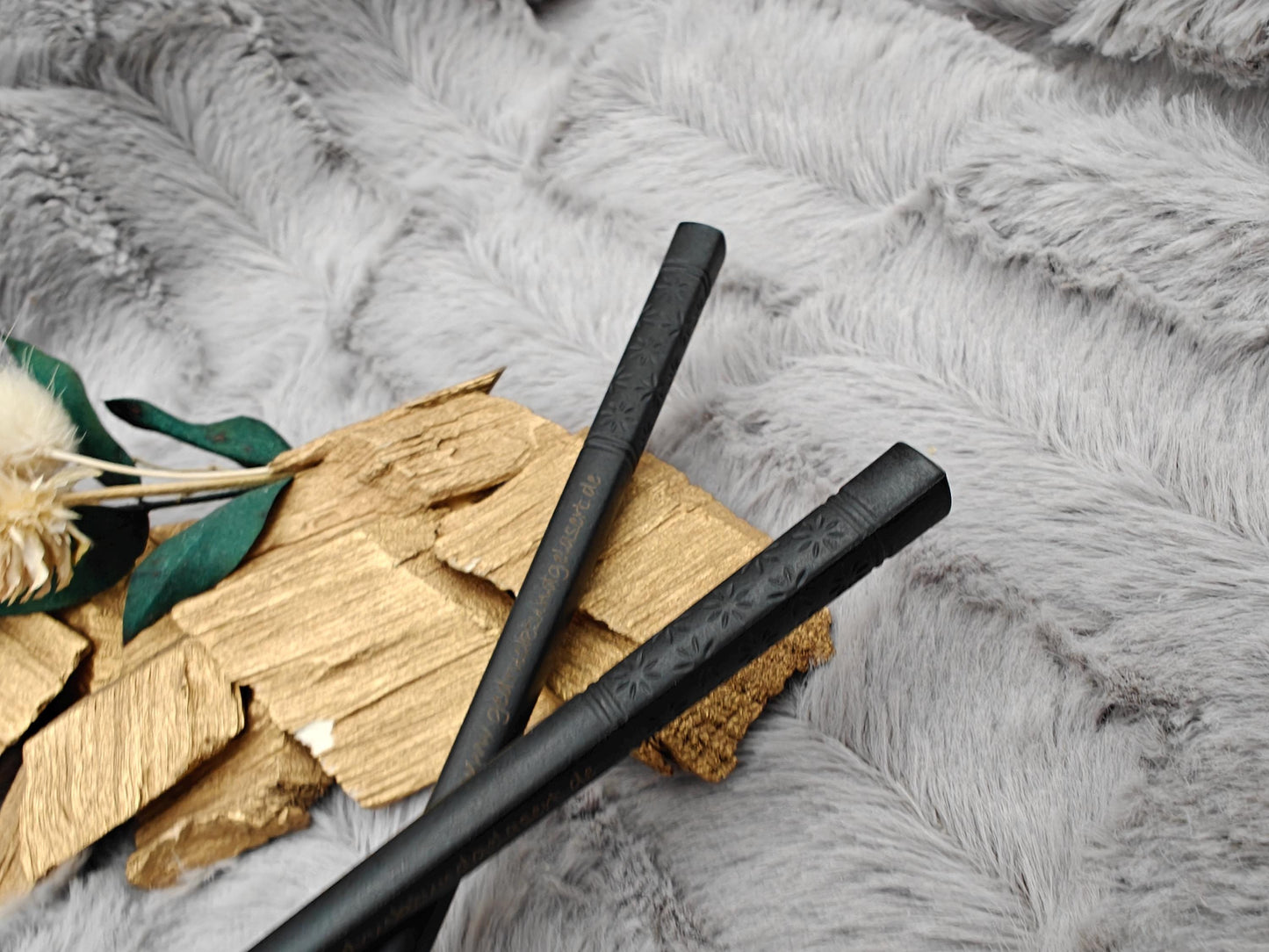 Chopsticks personalisiert schwarz mit Muster 2 Stück Essstäbchen mit Gravur 24 cm Geschenk Wunschgavur