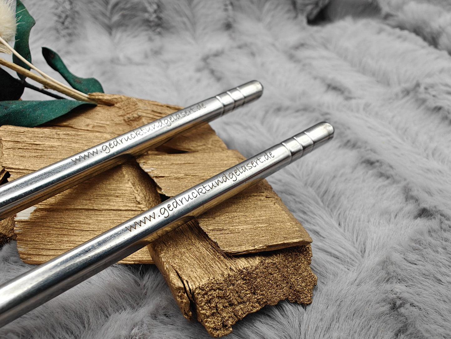 1 Paar Essstäbchen 2 Stück Chinesische Stäbchen Chopsticks Metall mit Gravur Wunschgravur 22cm Sushi