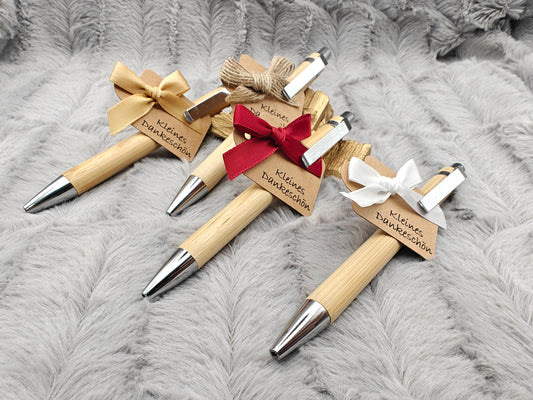 Kugelschreiber personalisiert aus Bambus mit Gravur Kleines Dankeschön mit Schleife schwarz Kuli Stift Holz Gastgeschenk Geschenk Gift