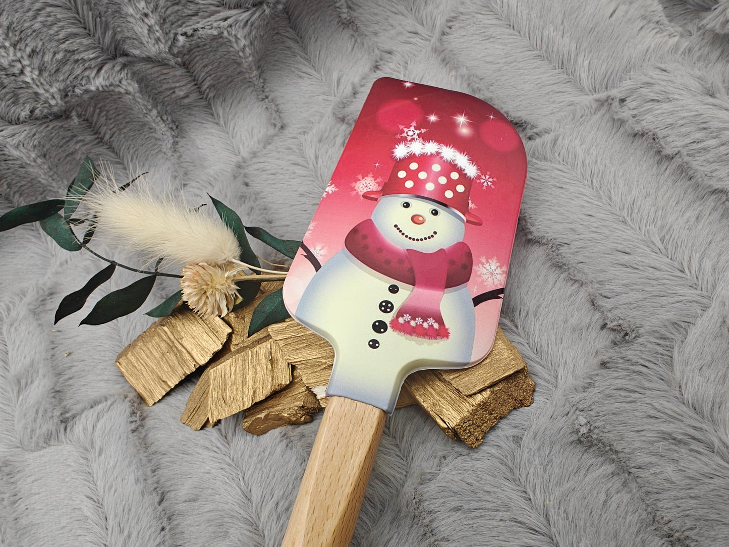 Silikonspatel XXXL personalisiert Schneemann rot Weihnachten Teigschaber backen kochen ca. 32 cm lang mit Wunschgravur Geschenk Küchenhelfer