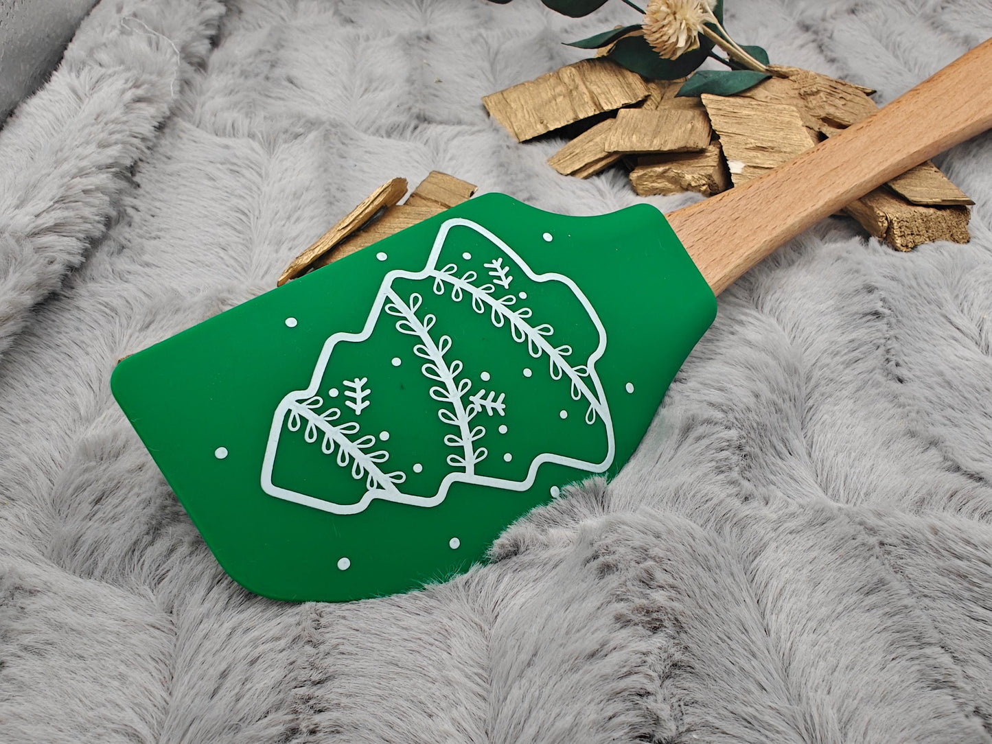 Silikonspatel XXXL personalisiert Christbaum Weihnachten grün Teigschaber backen kochen ca. 32 cm lang mit Wunschgravur Küchenhelfer