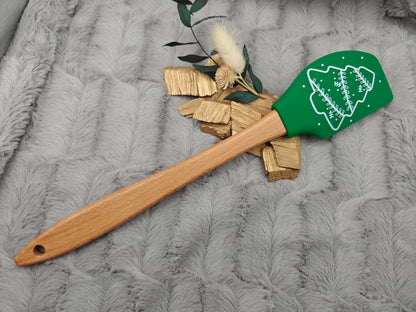 Silikonspatel XXXL personalisiert Christbaum Weihnachten grün Teigschaber backen kochen ca. 32 cm lang mit Wunschgravur Küchenhelfer