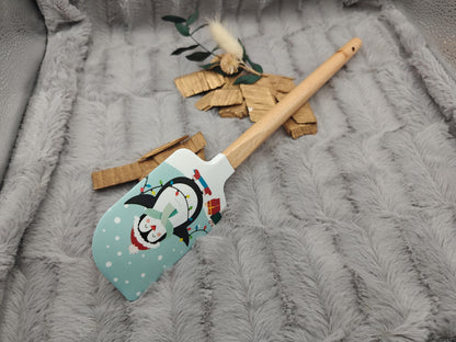 Silikonspatel XXXL personalisiert Pinguin Weihnachten Schnee Teigschaber backen kochen ca. 32 cm lang mit Wunschgravur Geschenk Küchenhelfer