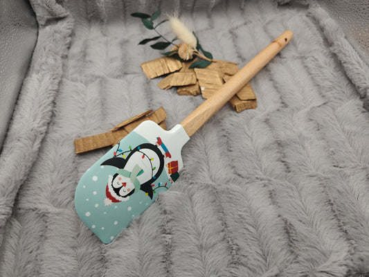 Silikonspatel XXXL personalisiert Pinguin Weihnachten Schnee Teigschaber backen kochen ca. 32 cm lang mit Wunschgravur Geschenk Küchenhelfer