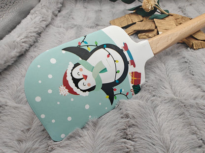 Silikonspatel XXXL personalisiert Pinguin Weihnachten Schnee Teigschaber backen kochen ca. 32 cm lang mit Wunschgravur Geschenk Küchenhelfer
