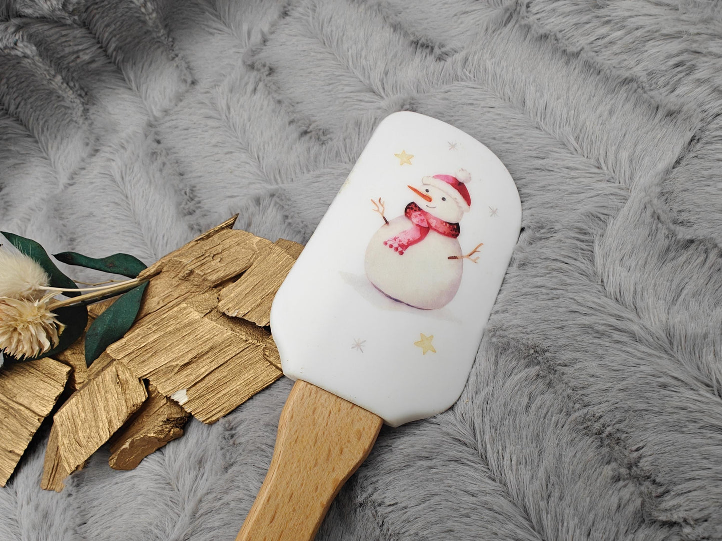 Silikonspatel personalisiert Weihnachten Schneemann Teigschaber backen, kochen ca. 26 cm lang mit Wunschgravur personalisiert Geschenk
