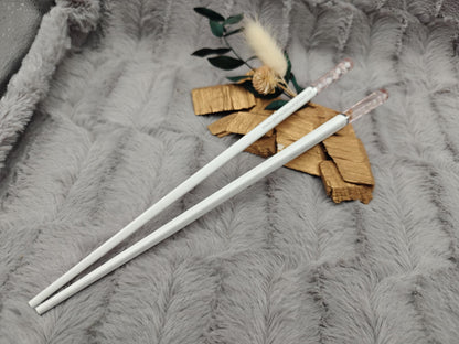 Chopsticks personalisiert weiß mit Blumenmotiv Essstäbchen Chinesische Stäbchen mit Wunschgravur 24 cm Geschenk