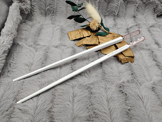 Chopsticks personalisiert weiß mit Blumenmotiv Essstäbchen Chinesische Stäbchen mit Wunschgravur 24 cm Geschenk