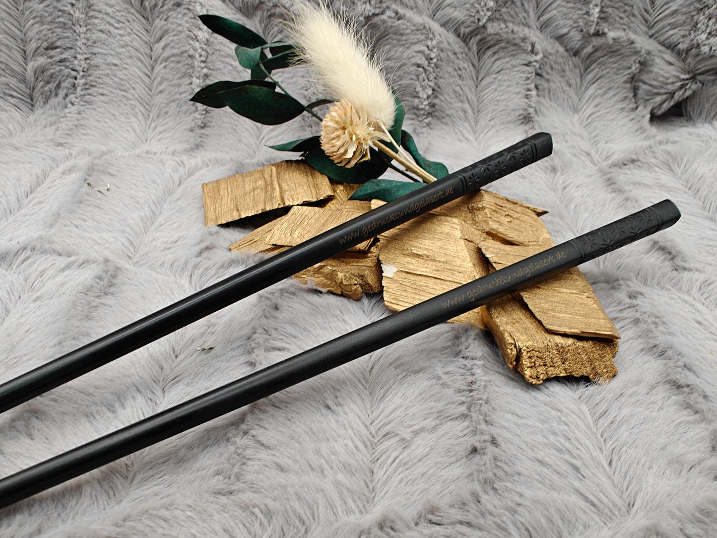 Chopsticks personalisiert schwarz mit Muster 2 Stück Essstäbchen mit Gravur 24 cm Geschenk Wunschgavur