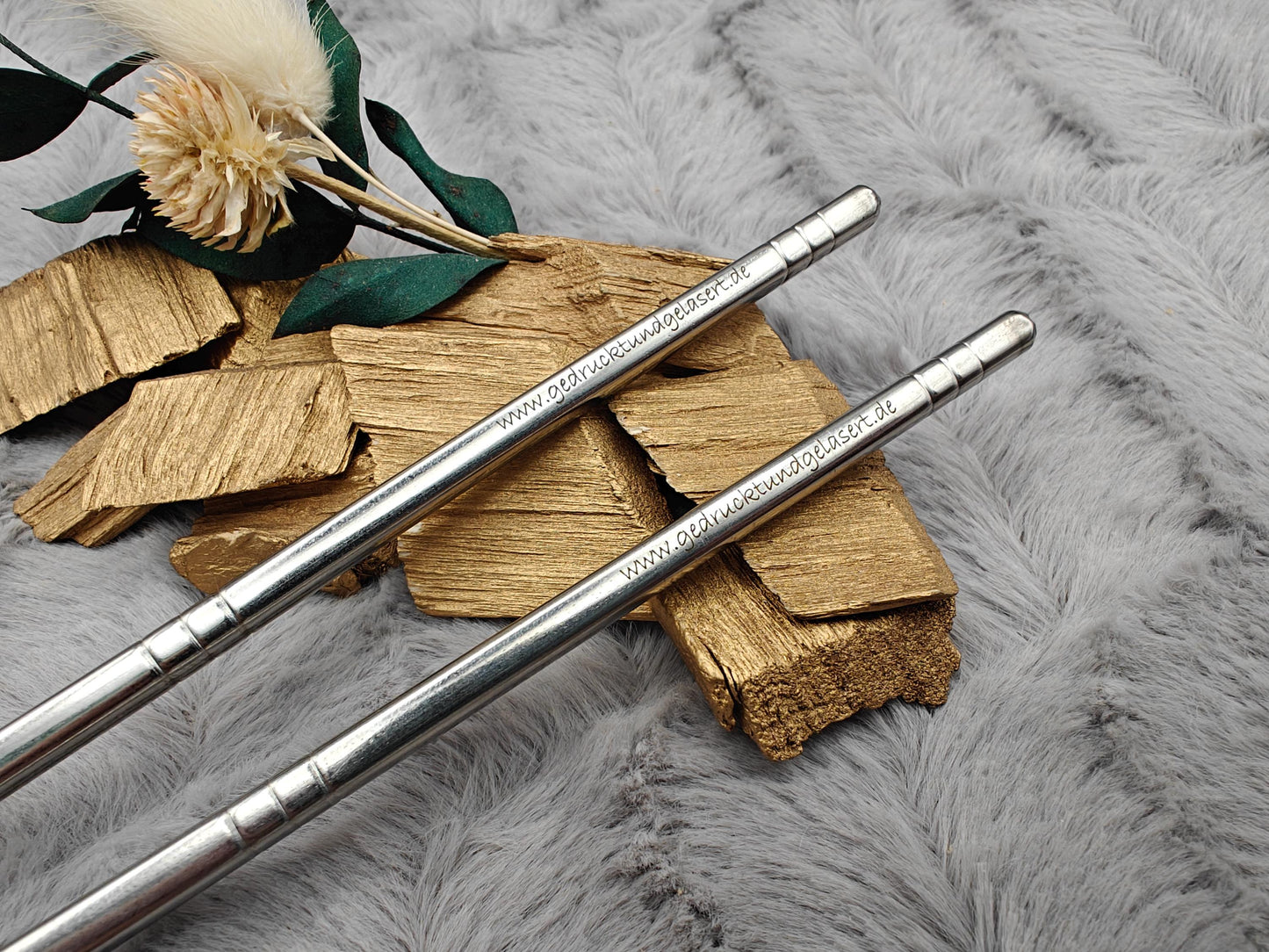 1 Paar Essstäbchen 2 Stück Chinesische Stäbchen Chopsticks Metall mit Gravur Wunschgravur 22cm Sushi