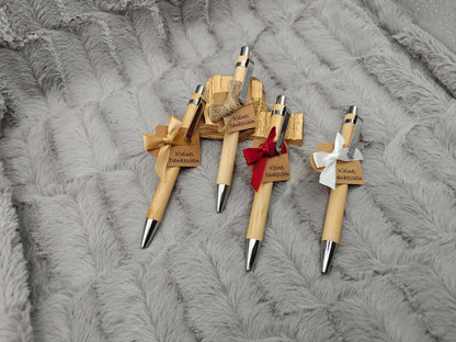 Kugelschreiber personalisiert aus Bambus mit Gravur Kleines Dankeschön mit Schleife schwarz Kuli Stift Holz Gastgeschenk Geschenk Gift