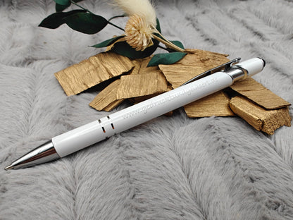 Kugelschreiber personalisiert mit Touchpen weiß aus Aluminium mit Gravur Kuli Stift Holz Gastgeschenk Geschenk