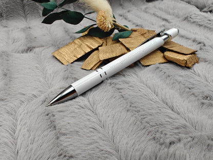 Kugelschreiber personalisiert mit Touchpen weiß aus Aluminium mit Gravur Kuli Stift Holz Gastgeschenk Geschenk
