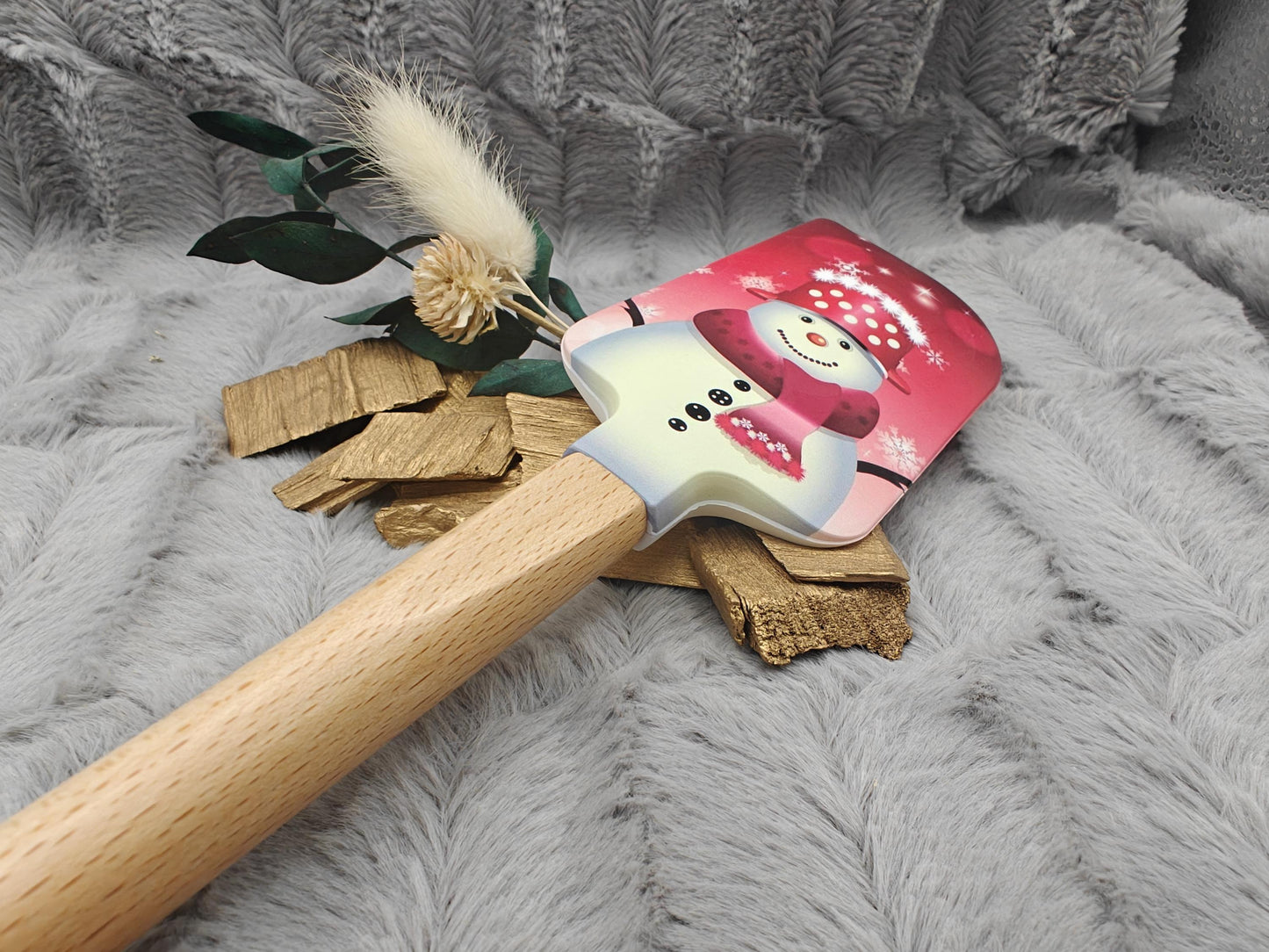 Silikonspatel XXXL personalisiert Schneemann rot Weihnachten Teigschaber backen kochen ca. 32 cm lang mit Wunschgravur Geschenk Küchenhelfer