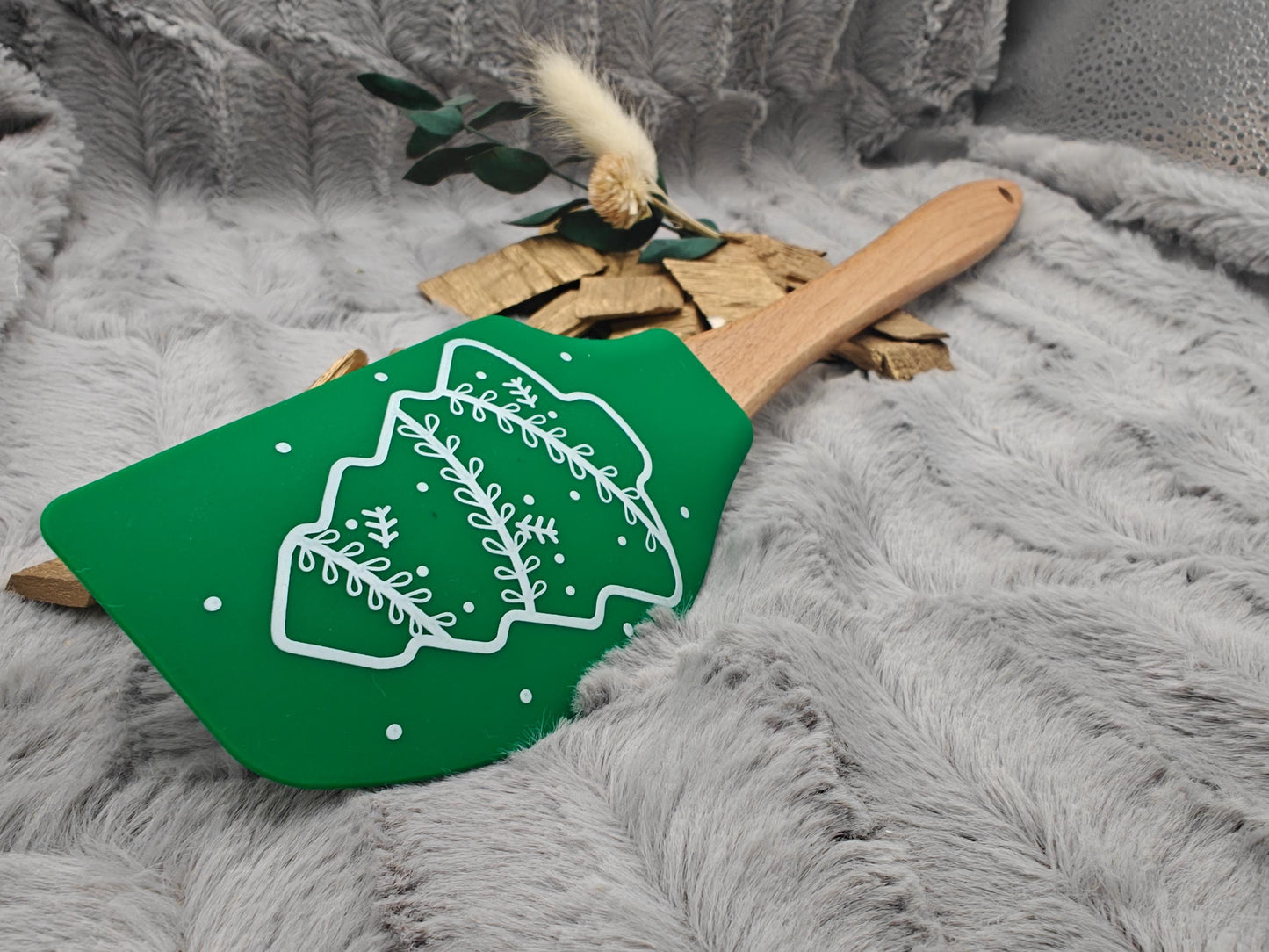 Silikonspatel XXXL personalisiert Christbaum Weihnachten grün Teigschaber backen kochen ca. 32 cm lang mit Wunschgravur Küchenhelfer