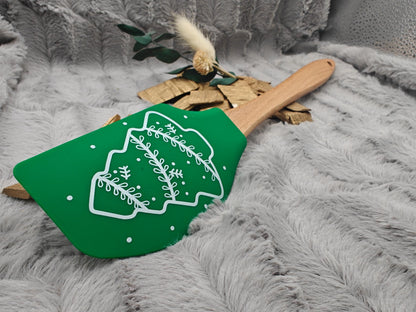 Silikonspatel XXXL personalisiert Christbaum Weihnachten grün Teigschaber backen kochen ca. 32 cm lang mit Wunschgravur Küchenhelfer