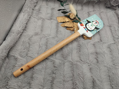 Silikonspatel XXXL personalisiert Pinguin Weihnachten Schnee Teigschaber backen kochen ca. 32 cm lang mit Wunschgravur Geschenk Küchenhelfer