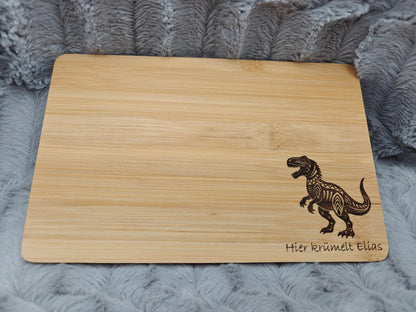 Schneidebrett personalisiert Bambus 22 x 14 x 0,7 cm mit Wunschgravur Vesperbrett Dino Einhorn Frühstücksbrett Geschenk