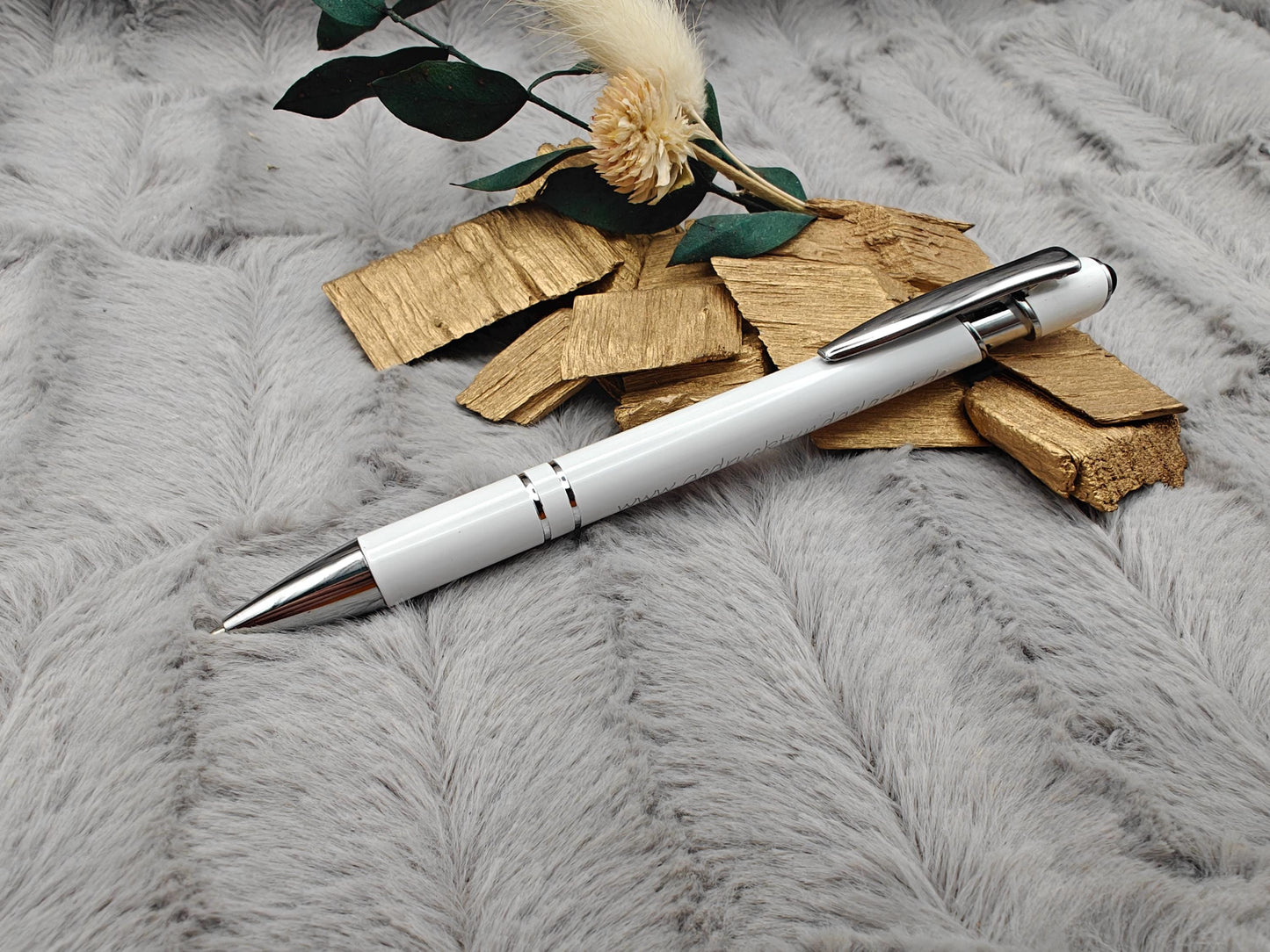 Kugelschreiber personalisiert mit Touchpen weiß aus Aluminium mit Gravur Kuli Stift Holz Gastgeschenk Geschenk