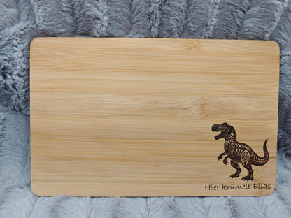 Schneidebrett personalisiert Bambus 22 x 14 x 0,7 cm mit Wunschgravur Vesperbrett Dino Einhorn Frühstücksbrett Geschenk