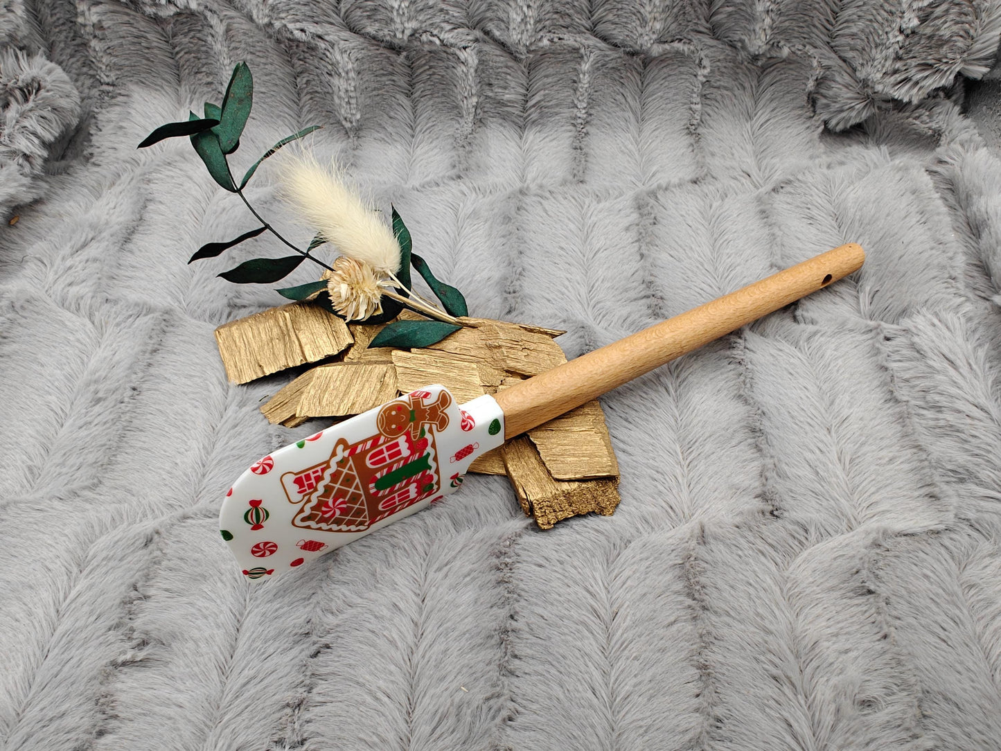 Silikonspatel Weihnachten Lebkuchenhaus Teigschaber backen, kochen ca. 23 cm lang mit Wunschgravur personalisiert Geschenk