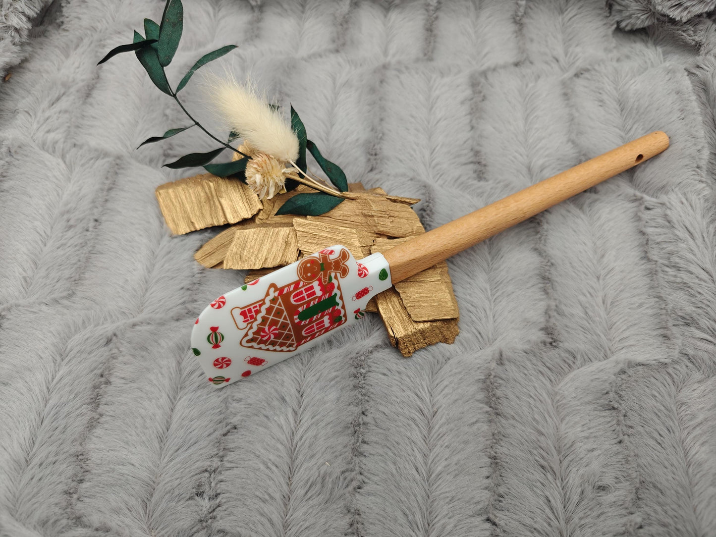 Silikonspatel Weihnachten Lebkuchenhaus Teigschaber backen, kochen ca. 23 cm lang mit Wunschgravur personalisiert Geschenk