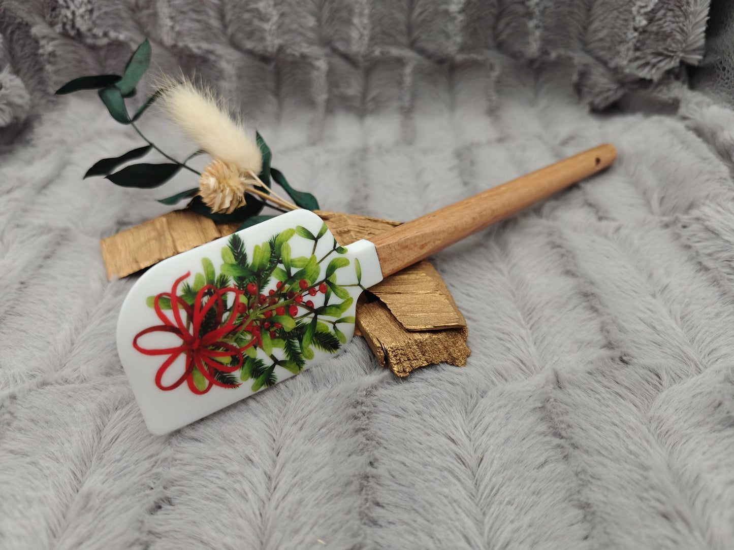Silikonspatel Weihnachten Mistelzweig Teigschaber backen, kochen ca. 23 cm lang mit Wunschgravur personalisiert Geschenk