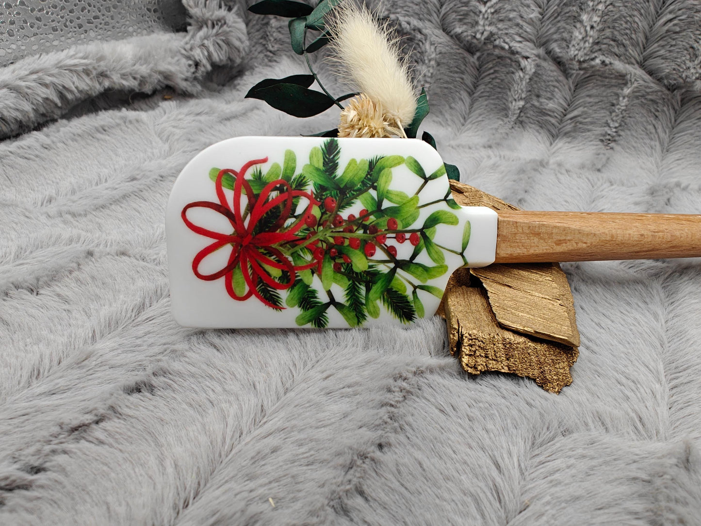 Silikonspatel Weihnachten Mistelzweig Teigschaber backen, kochen ca. 23 cm lang mit Wunschgravur personalisiert Geschenk