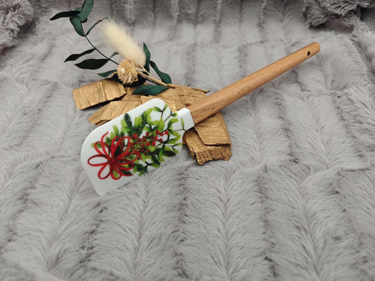 Silikonspatel Weihnachten Mistelzweig Teigschaber backen, kochen ca. 23 cm lang mit Wunschgravur personalisiert Geschenk