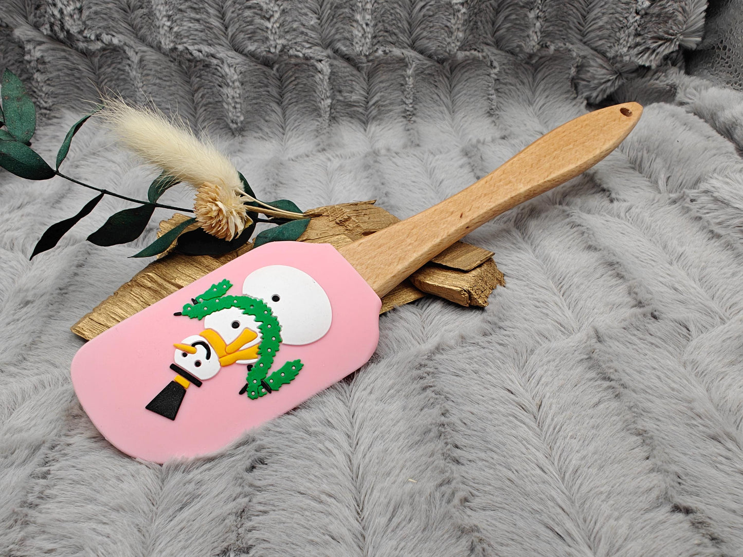 Silikonspatel personalisiert Weihnachten rosa Schnemann Teigschaber backen, kochen ca. 25 cm lang mit Wunschgravur personalisiert Geschenk