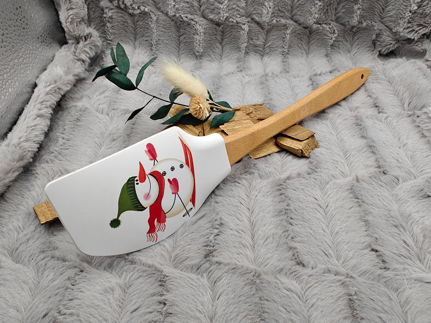 Silikonspatel XXXL personalisiert Schnemann Ski Weihnachten grün Teigschaber backen kochen ca. 32 cm lang mit Wunschgravur Küchenhelfer