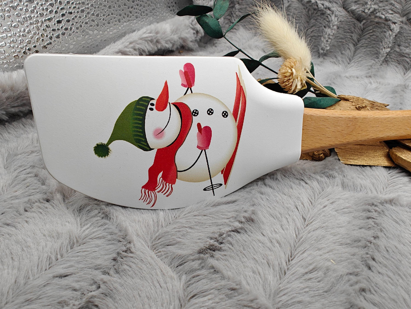 Silikonspatel XXXL personalisiert Schnemann Ski Weihnachten grün Teigschaber backen kochen ca. 32 cm lang mit Wunschgravur Küchenhelfer