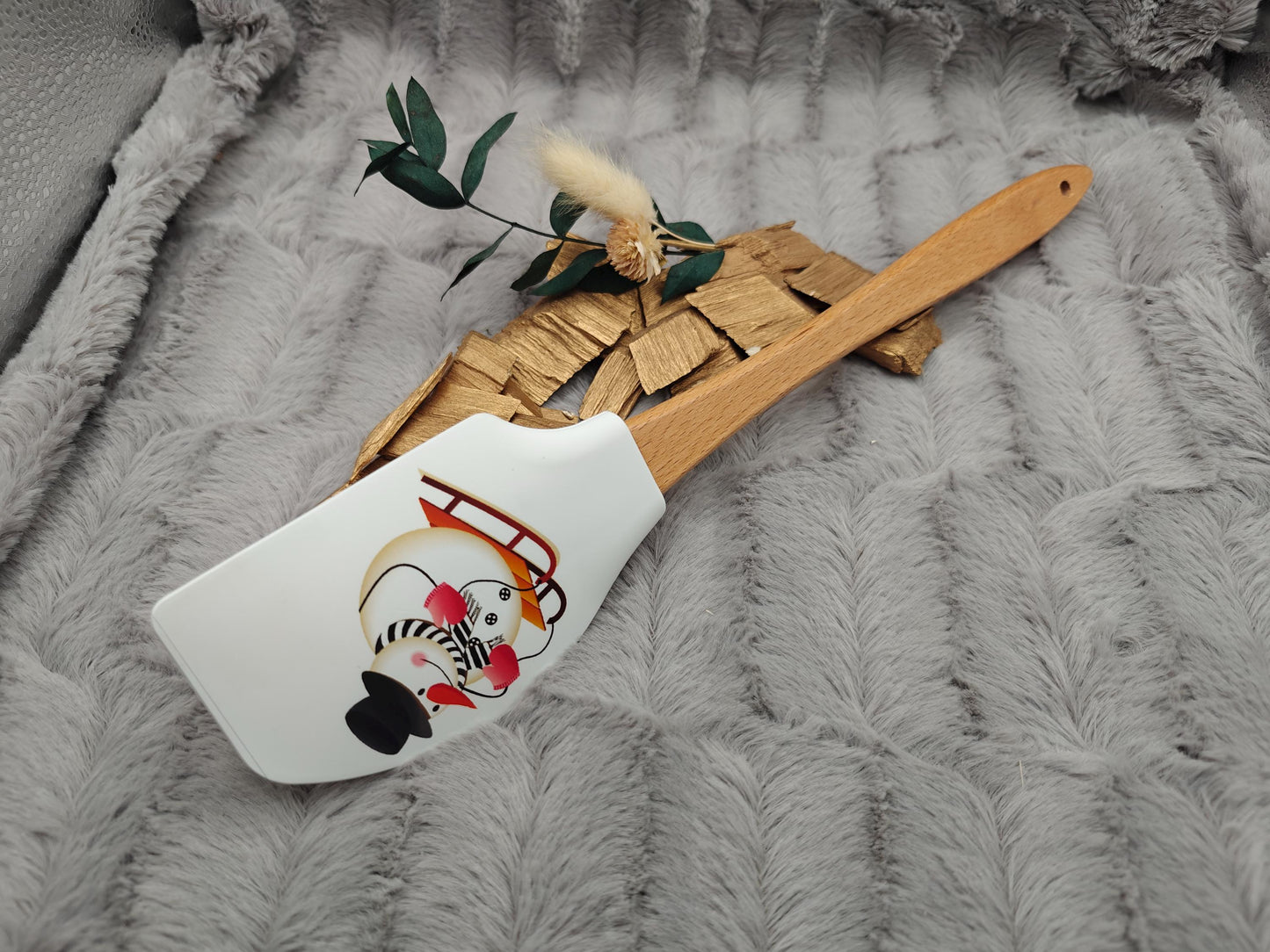 Silikonspatel XXXL personalisiert Schnemann Ski Weihnachten grün Teigschaber backen kochen ca. 32 cm lang mit Wunschgravur Küchenhelfer