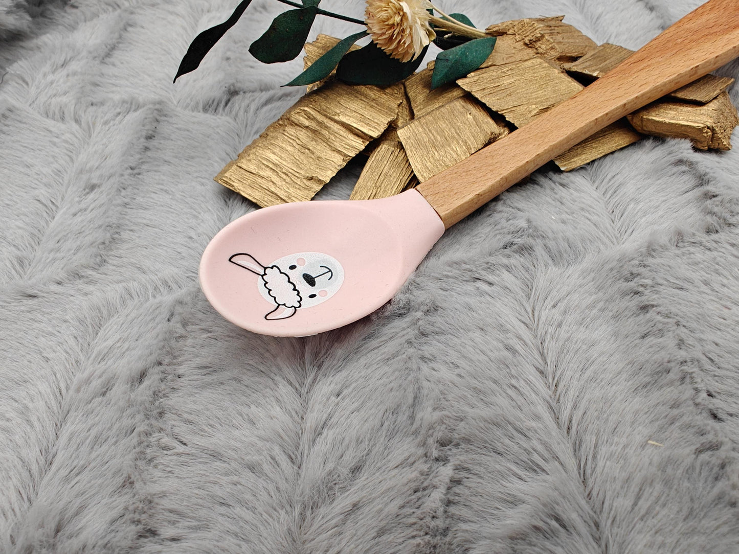 Teigschaber Silikonlöffel personalisiert rosa Schaf für Marmelade, backen, kochen, grillen uvm. ca. 21 cm Geschenk