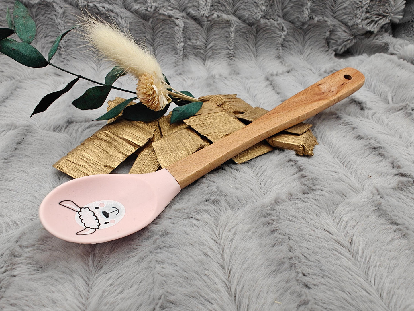 Teigschaber Silikonlöffel personalisiert rosa Schaf für Marmelade, backen, kochen, grillen uvm. ca. 21 cm Geschenk