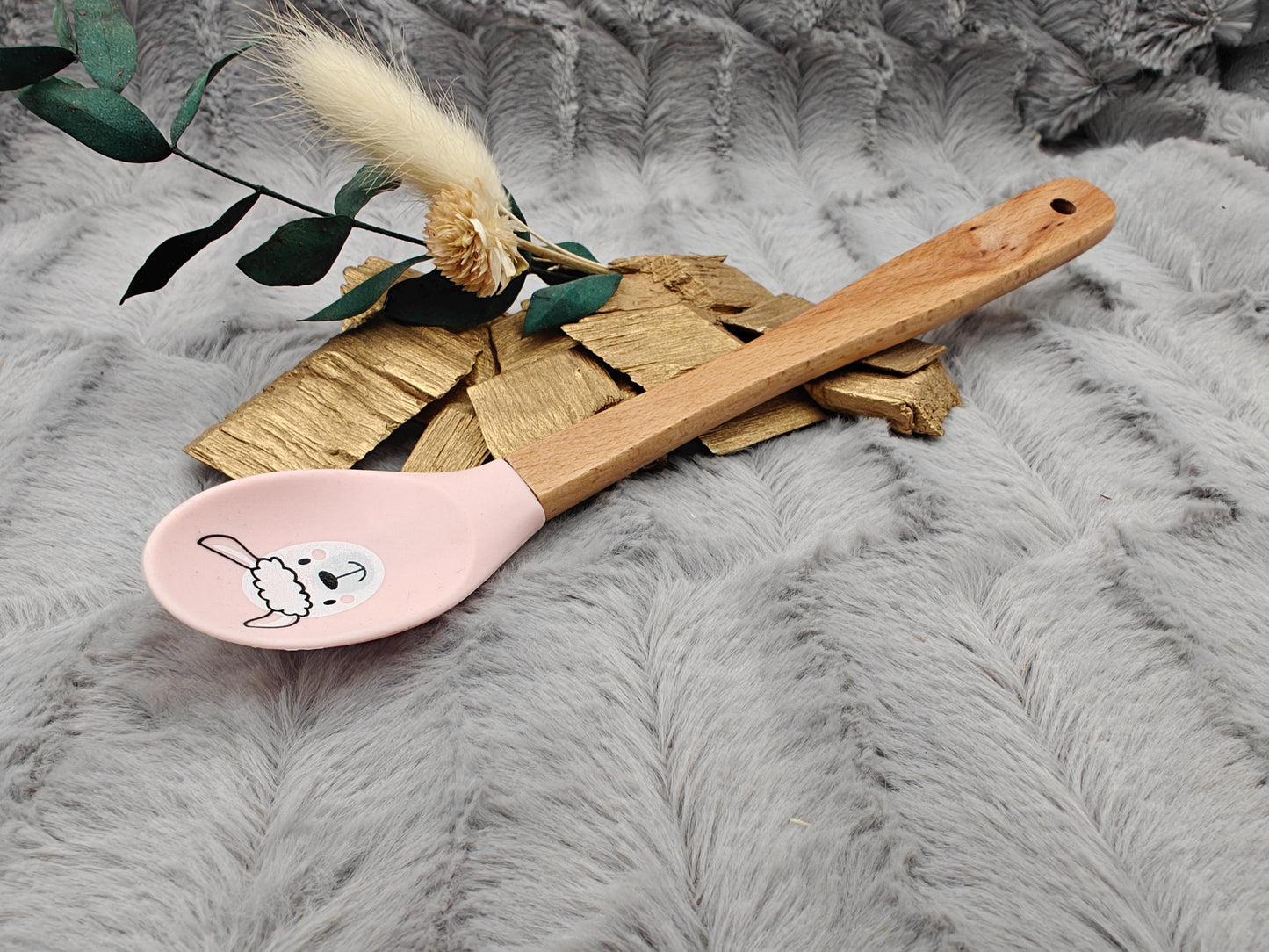 Teigschaber Silikonlöffel personalisiert rosa Schaf für Marmelade, backen, kochen, grillen uvm. ca. 21 cm Geschenk