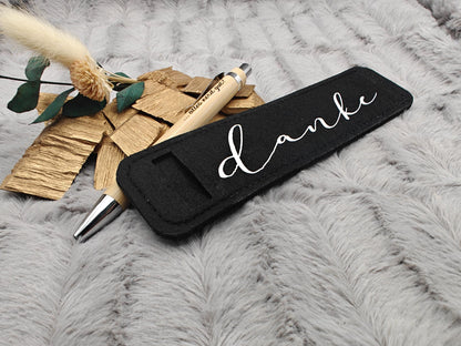 Kugelschreiber personalisiert aus Bambus mit Gravur und Filzetui mit Danke schwarz Kuli Stift Holz Gastgeschenk Geschenk Gift