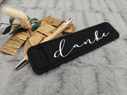 Kugelschreiber personalisiert aus Bambus mit Gravur und Filzetui mit Danke schwarz Kuli Stift Holz Gastgeschenk Geschenk Gift