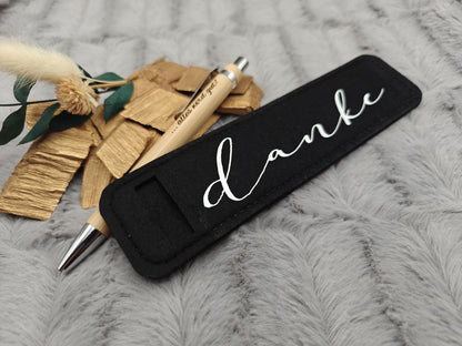 Kugelschreiber personalisiert aus Bambus mit Gravur und Filzetui mit Danke schwarz Kuli Stift Holz Gastgeschenk Geschenk Gift
