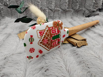 Silikonspatel Weihnachten Lebkuchenhaus Teigschaber backen, kochen ca. 23 cm lang mit Wunschgravur personalisiert Geschenk