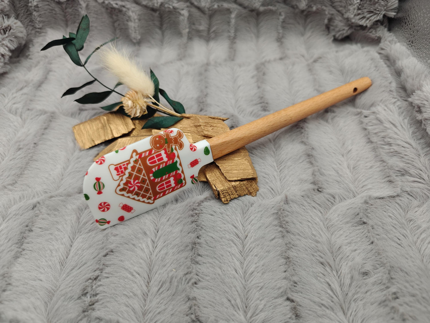 Silikonspatel Weihnachten Lebkuchenhaus Teigschaber backen, kochen ca. 23 cm lang mit Wunschgravur personalisiert Geschenk